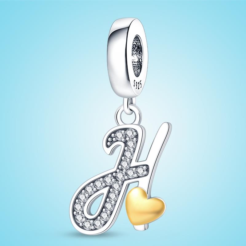 Marke Neueste Ankunft Kompatibel Mit Kupfermetall Authentisch Original Armbänder 26 Alphabet A-Z Buchstaben Kupfermetall Anhänger Perlen Komponenten Perle