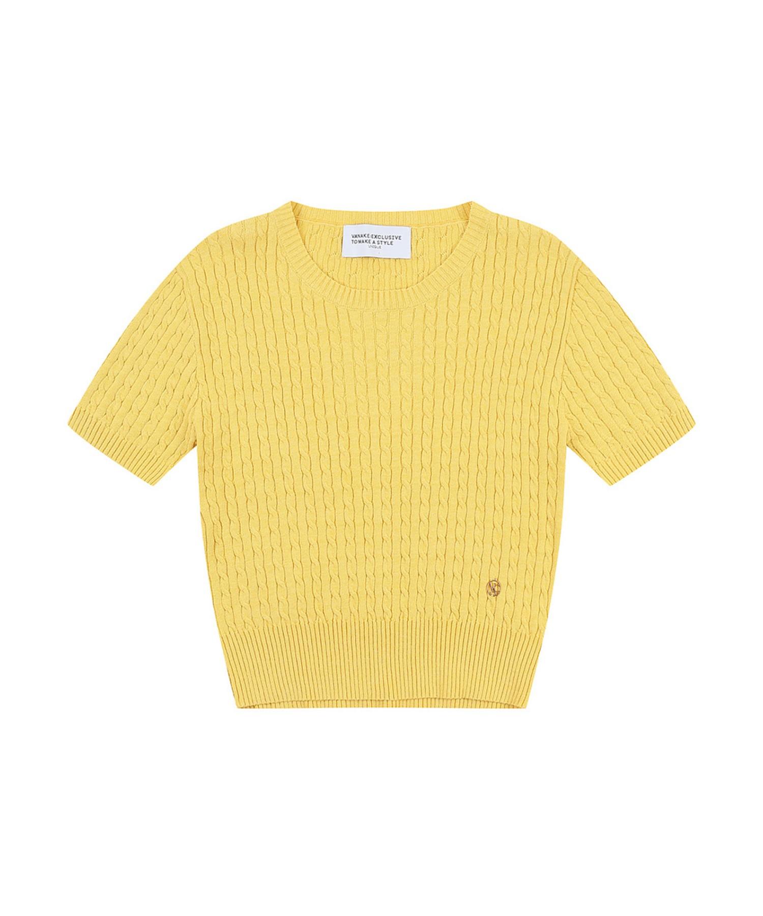 Vanake Small Cable Knit Short Sleeve Knit_Vb36Ktuv01Z Yellow(Ye)/F(Free)