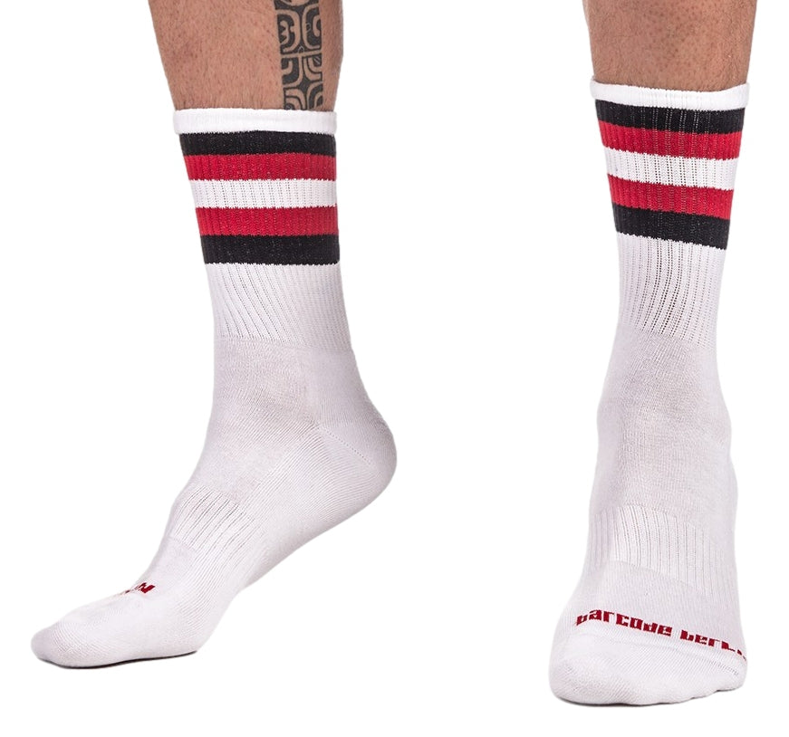 Chaussettes HALF SOCKS Stripes Blanc Noir Rouge - Barcode Berlin - CHAUSSETTES