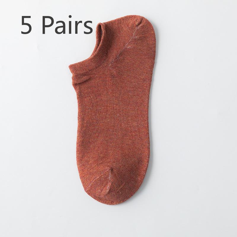 5 Pairs of Men's Summer Breathable and Sweat Absorbing Solid Color Anti Drop Heel Socks