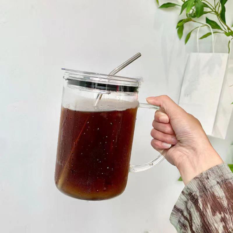 1L Drinking Glass Tumbler With Lid And Straw Glass Coffee Cup Glass Mug Milk Juice Cup Transparent Cup Juice Mocha Cups