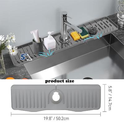 24" Kitchen Sink Faucet Splash Guard Plus Size Silicone Sink Faucet Drying Mat Faucet Handle Drip Catcher Tray Dish Sponge Holder Kitchen Sink