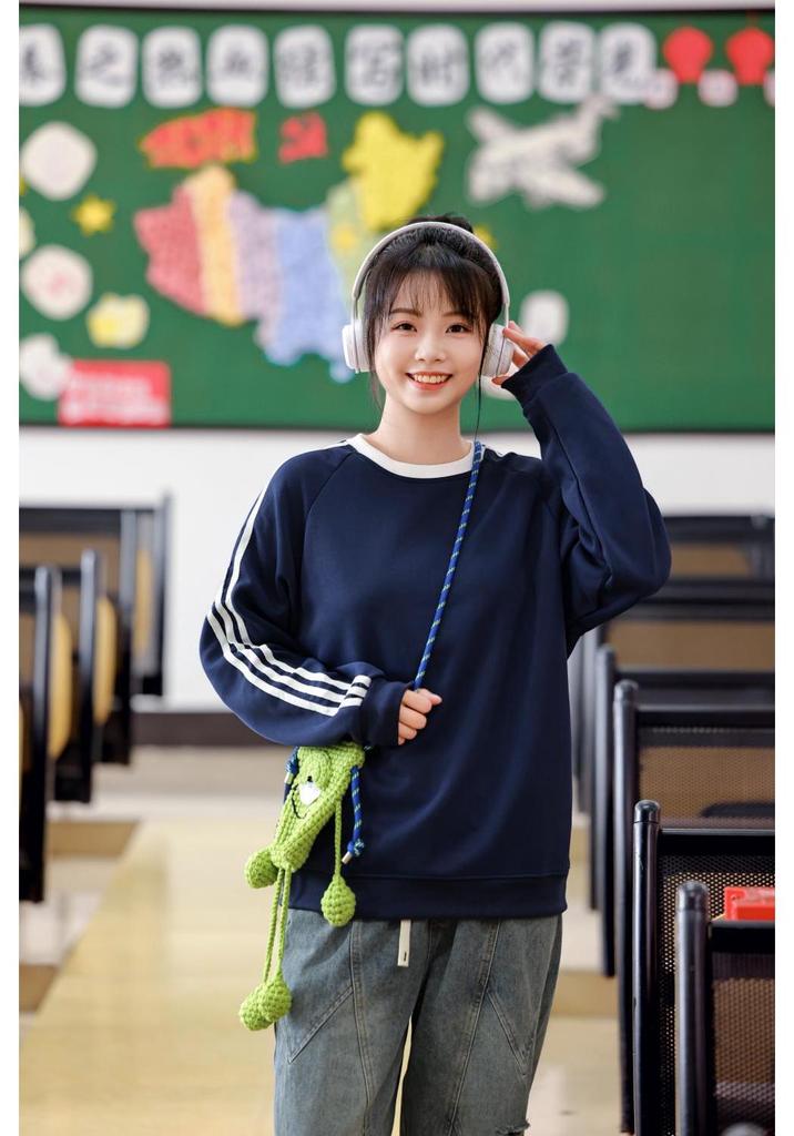 Women's Retro Three-Stripe Raglan Sleeve Hoodie: Autumn/Winter Casual Loose Fit