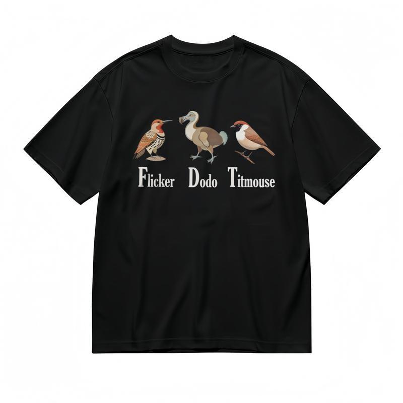 

Women s Breathable Classic T-Shirt Flicker Dodo Titmouse Bird Printed Tee 4XL