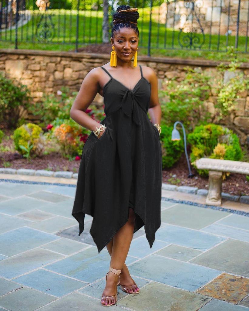 Chic Bow Strap Irregular Hem Summer Beach Dress 2025 - Casual Mid-Length