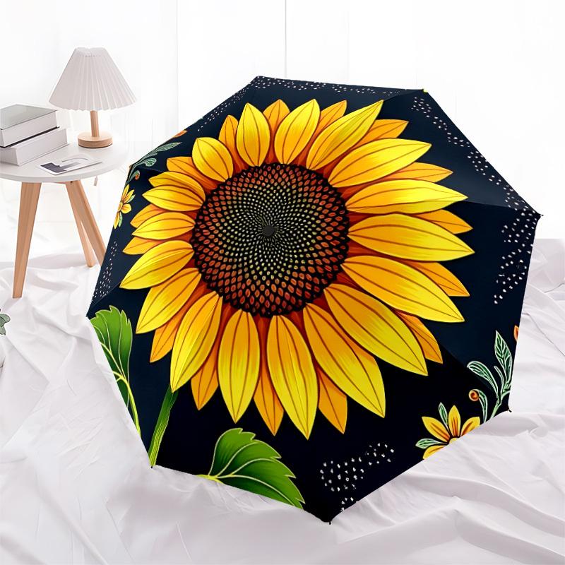 1pc Sunflower Pattern Automatic Folding Umbrella - 8-Rib Compact Travel Umbrella Durable & Portable for Outdoor Use, Perfect Gift041
