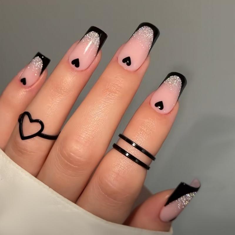 Noste Dlouhý Francouzský Ručně Dělaný Manikúrní Kousek Kamínkový Postupný Přechod Odnímatelná Nálepka na Nehty