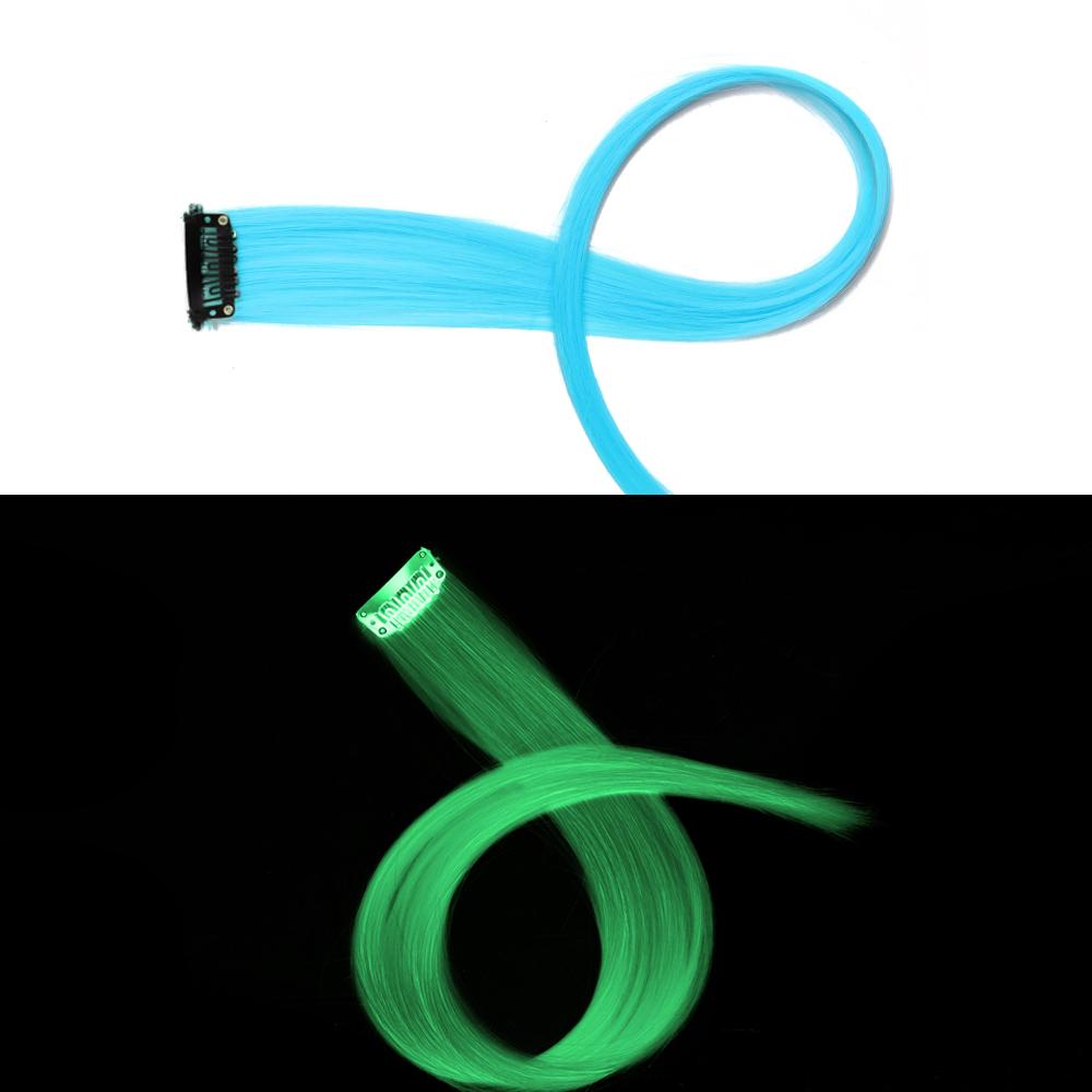 

Синтетические светящиеся заколки для волос, длинные прямые радужные цвета, накладные волосы на заколках, цельные для женщин