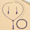 Set Earrings Necklace Bracelet Wedding Silver Blue Zircons B20