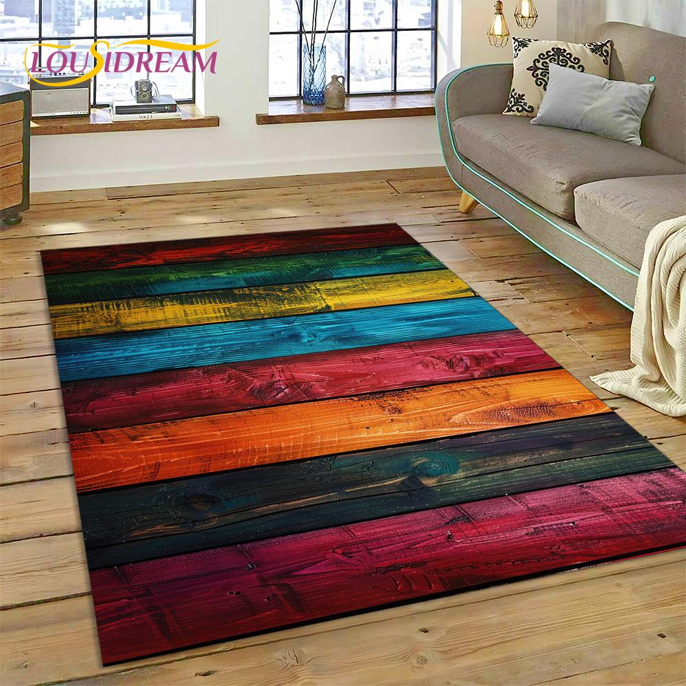 Alfombra Personalizada de Madera con Grano de Color 3D para Decoración de Sala de Estar y Dormitorio, Felpudo Antideslizante para Sofá Felpudo