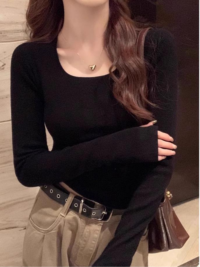 2025 Women's Slim Fit Long Sleeve Knitwear: Square Neck Base Layer for Autumn/Winter