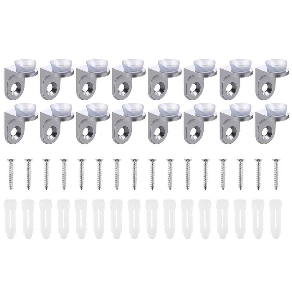 16Pcs Solid Board Shelf Supports Zinc Alloy L-Shaped Suction Cup Brackets for Glass Cabinets Bookcase Plate Holders Sturdy Fixed