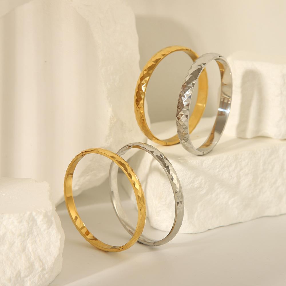 Stainless Steel Cut Bangle Openable Gold Sliver Color 4mm Angular Bracelets For Women Fashion Accessory