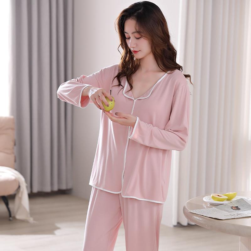 Women'S Modal Long-Sleeved Loungewear With Chest Pads, Spring And Summer Thin Styles Can Be Worn Outside, Plus Size Suit.