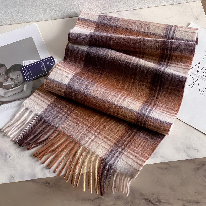 Men's Dark Blue Plaid 100% Pure Wool Scarf - Luxurious Winter Gift for Boyfriend, Father, or Elders.