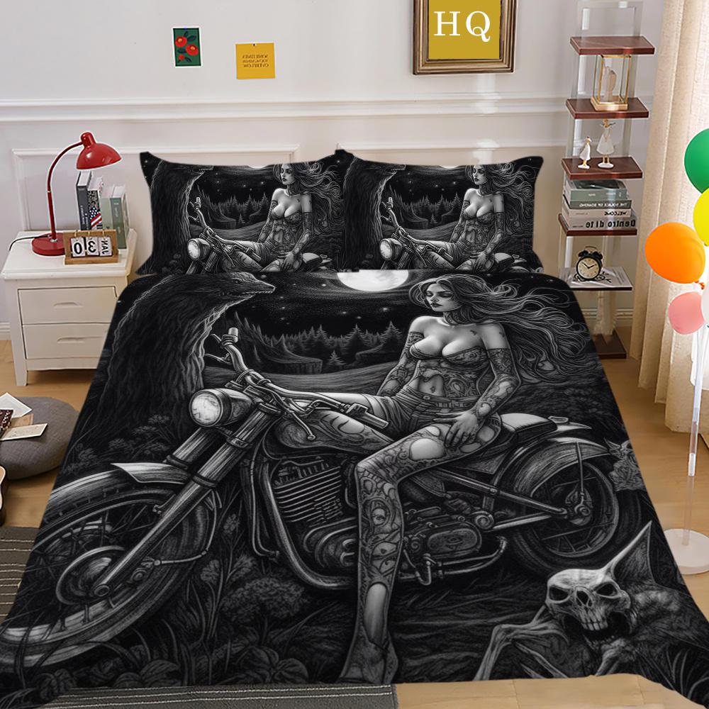 3D Beauty Skull Tisk Přehozy na postel King Size Polyester Povlak Set Design Špičkový bytový textil
