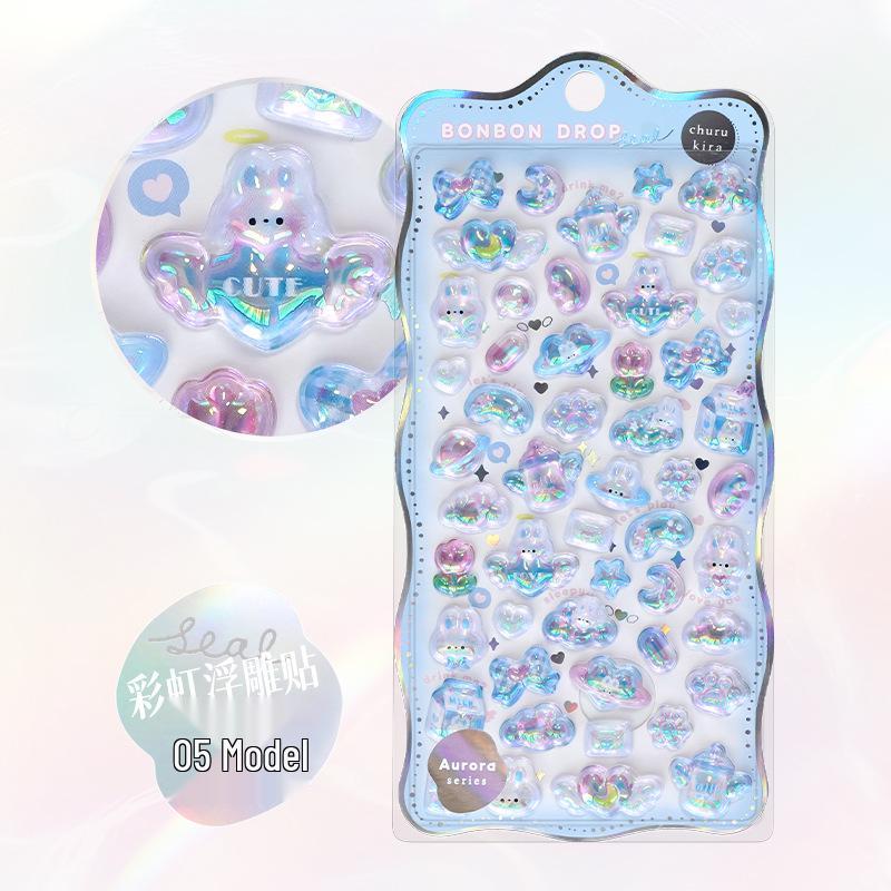 Shangle Rainbow Gradient Cute Cartoon 3D Crystal Embossed Sticker Decals