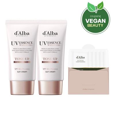 Dalba Waterful Tone-Up Sun Cream SPF 50+ PA++++ 50ml X 2p + Balancing Vegan Gel Cleanser 15ml Set, 1 Set