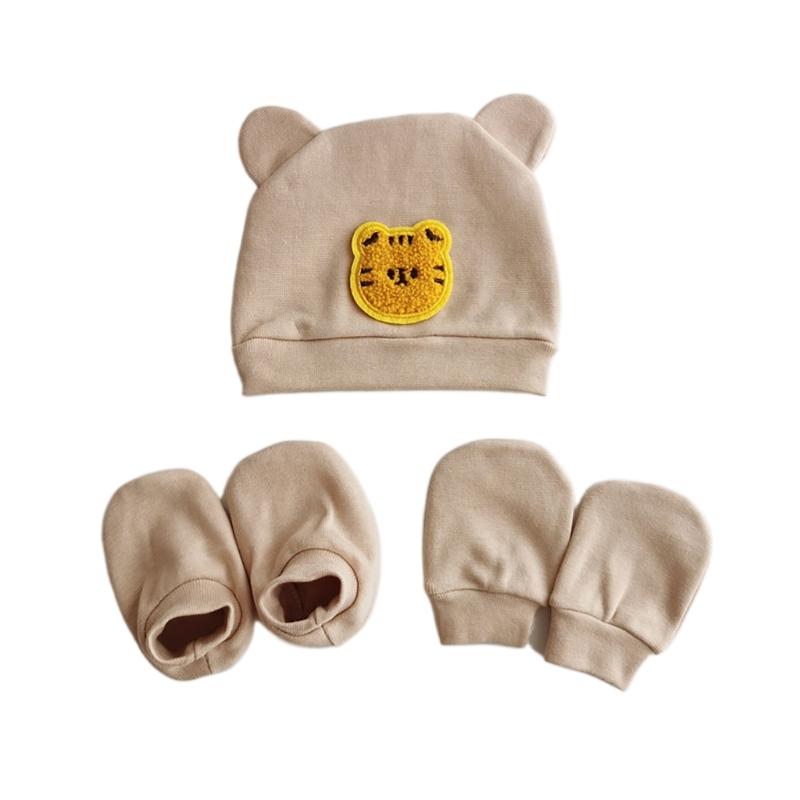 

Cute Cartoon Infants Hat and Mittens Set with Gloves Breathable Fetal Caps Socks Perfect Shower Gift for Baby