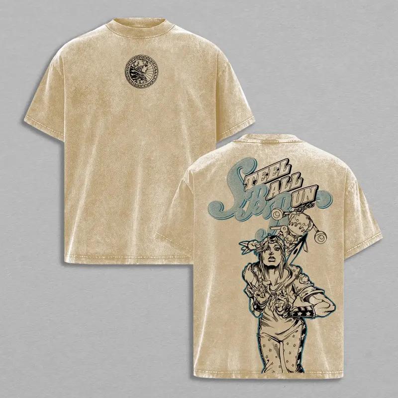 JoJo's Bizarre Adventure Johnny Printed Tee Men Women Washed Cotton T-shirts Manga Vintage T Shirt Harajuku Unisex Loose Tshirt