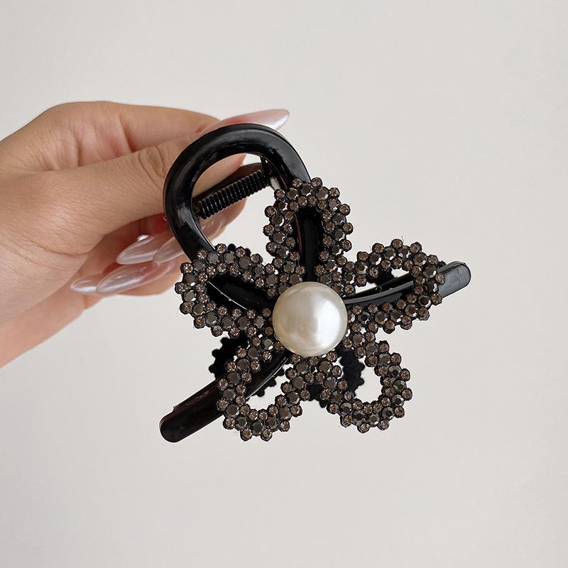 2024 Pearl Rhinestone Flower Claw Clip for Women - Medium Size Half Updo Accessory