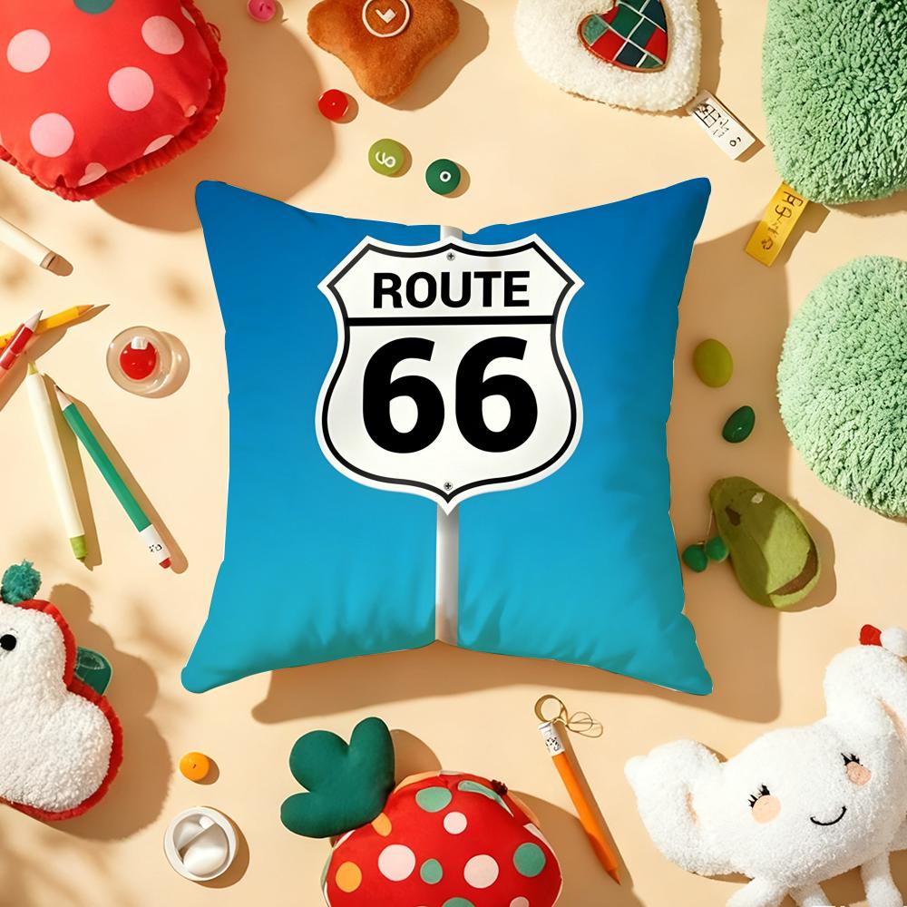 Classic Route 66 Retro Cushion Cover Plush Fabric Soft Double-Sided Printed Sofa Warm Winter Home Gift Pillow Cover