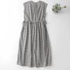2026 Women's Black & White Plaid Drawstring V-Neck Cotton Sleeveless A-line Summer Dress