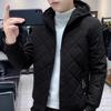 Men Cotton Coat Hooded Long Sleeve Solid Color Zipper Placket Quilted Jacket Elastic Hem