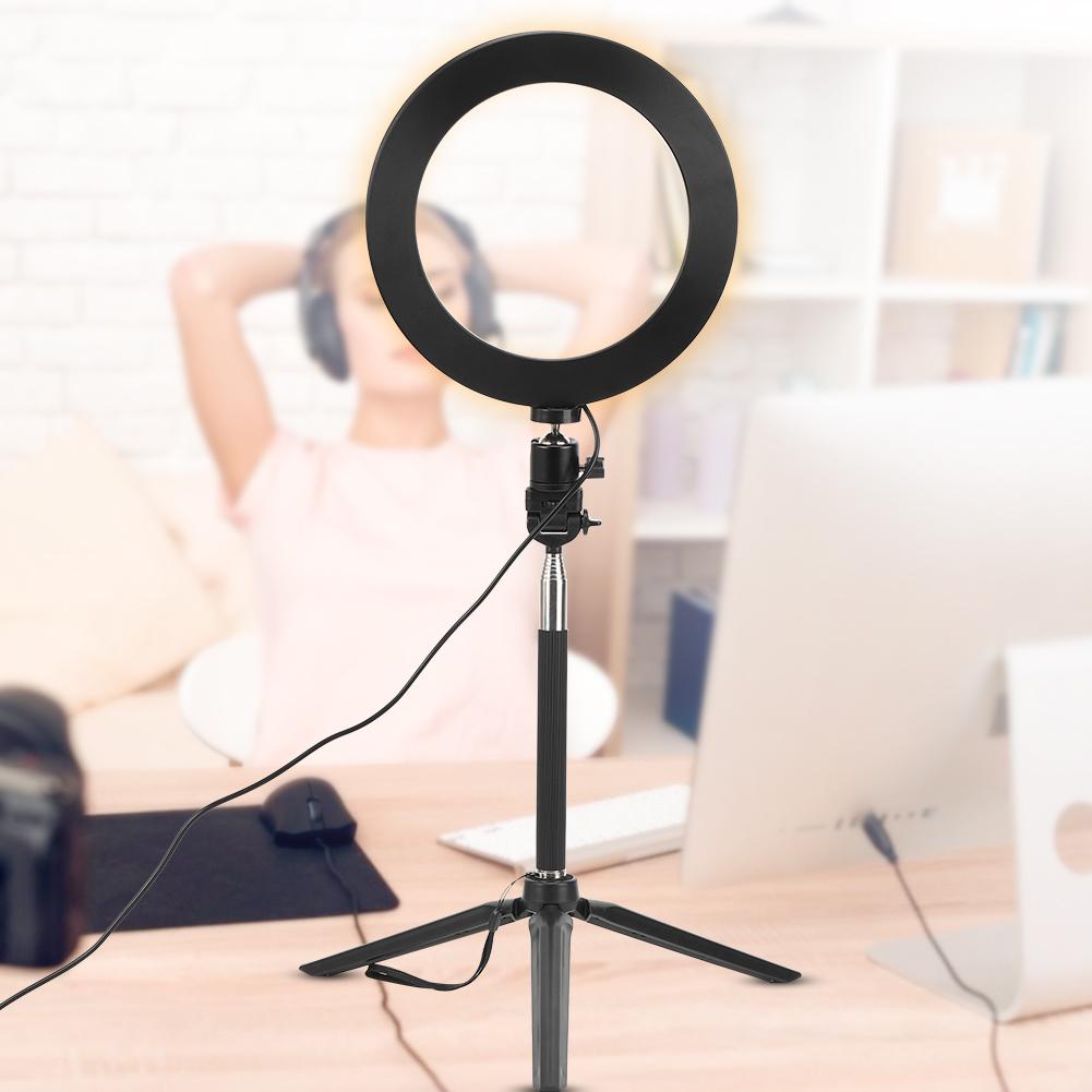 20cm Aluminium Alloy LED Ring Light 3200K 5500K Dimmable USB Port Photography Lamp with Tripod Selfie Stick