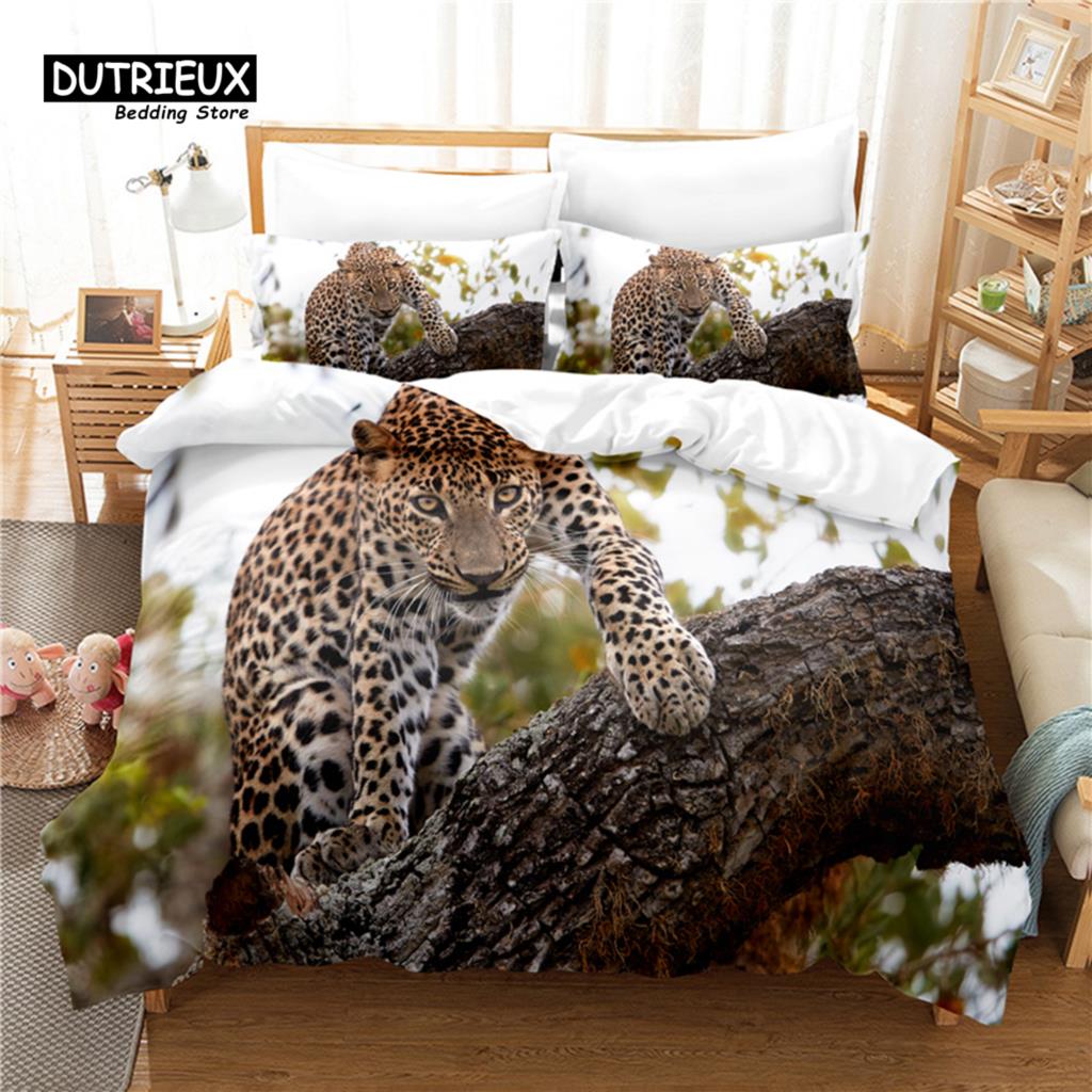 Leopard Bedding Set, 3Pcs Animal Duvet Cover Set, Soft Comfortable Breathable Duvet Cover, For Bedroom Guest Room Decor