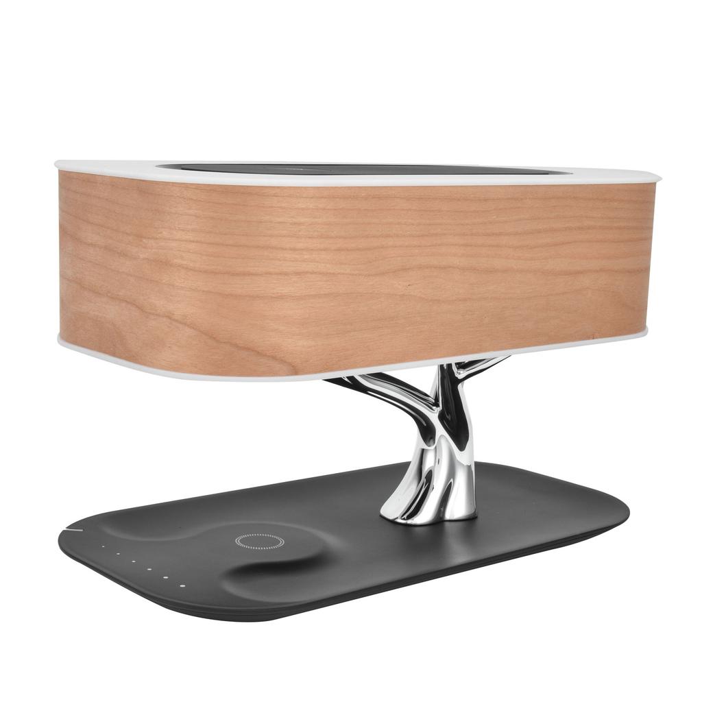Bedside Lamp Wireless Charging Audio Wooden Touch Dimming Table Lamp for Bedside Living RoomUS Plug