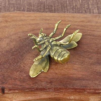 Decoración del hogar, manualidades creativas, estatua de abeja de insecto de latón macizo, miniatura, mascota de té, divertida colección de escarabajos, decoración de escritorio