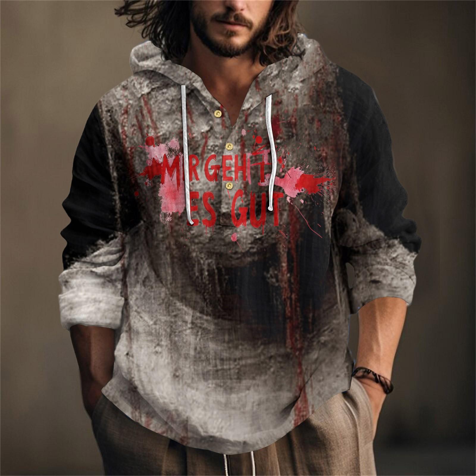 

Мужская рубашка с принтом на Хэллоуин, с капюшоном, с длинным рукавом, повседневная для весны и лета M чёрный