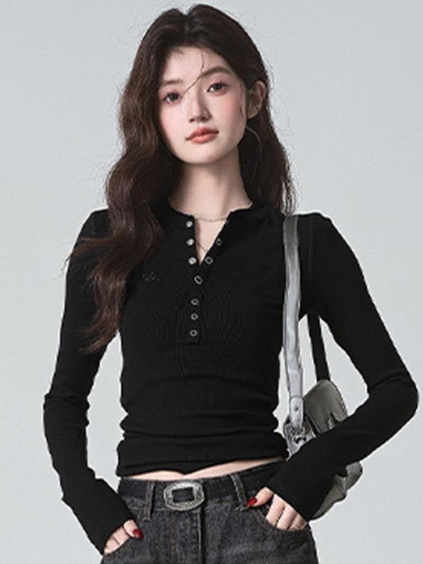 Autumn/Winter Pure Desire Style Spicy Girl Cropped Cotton Long Sleeve T-shirt for Women – Slimming, Flattering, Versatile Top