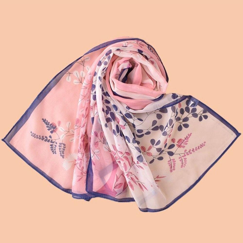 Floral Print Sunscreen Shawl Thin Shawl Silk Elegant Wrap Hijab  Summer