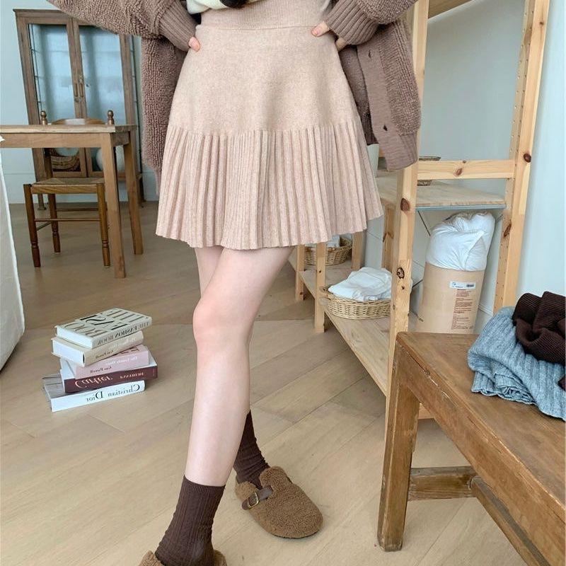 Gestrickter Falten-Minirock im koreanischen Stil - Vielseitig passend für Damen im Herbst/Winter