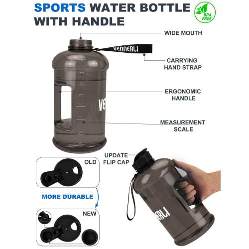 VENNERLI Half Gallon Water Bottle, 2.2L Large Sports Water Bottle with Handle, 74 oz, BPA-Free Reusable Plastic Jug, Leak-Proof Hydration Bottle for G