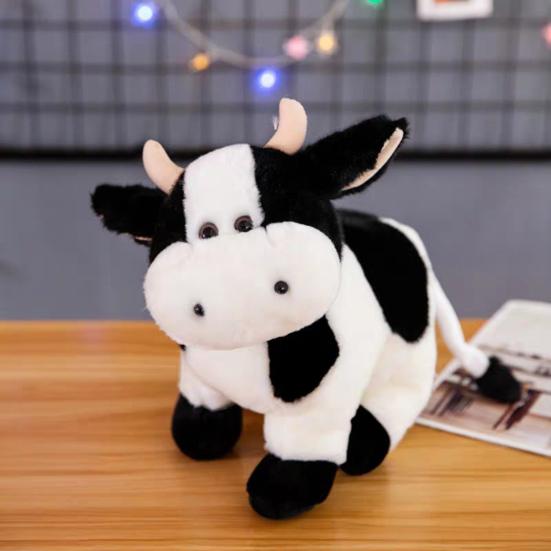 Realistic Plush Cow Toy Soft Stuffed Animal with Black & White Spots Cuddly Companion Birthday Gift for Boys Girls