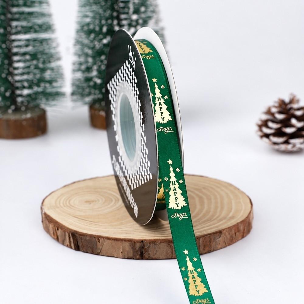 New 11m Christmas Ribbon Metallic Foil Print Christmas Theme Holiday Ribbon Satin Christmas Gifts Wrapping Ribbon Gift Wrapping