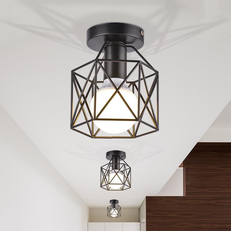Modern Nordic Black Wrought Iron E27 Led Ceiling Lights For Kitchen Living Room Bedroom Study Balcony Restaurant Cafe Hotel