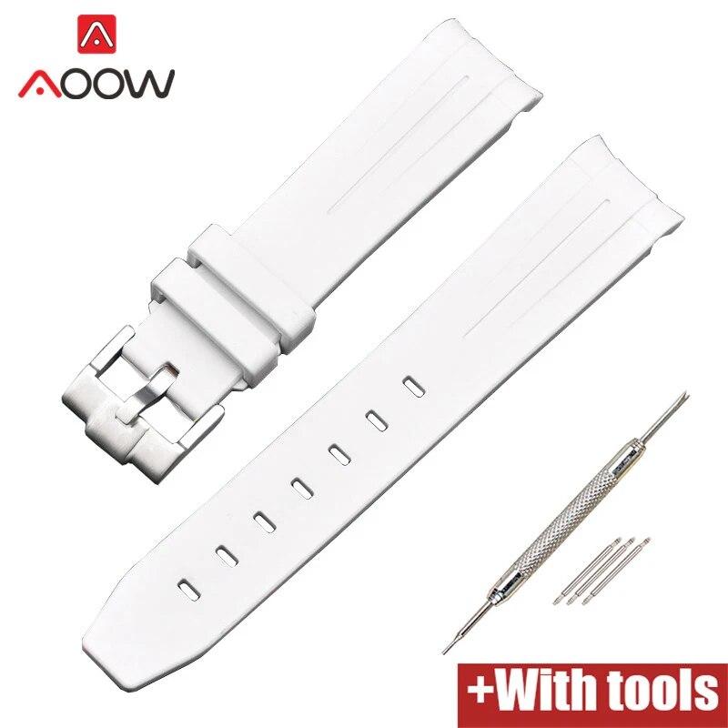 20/21/22mm Curved End Rubber Strap for Rolex Stainless Steel Buckle Men Women Sport Waterproof TPU Replacement Bracelet Band