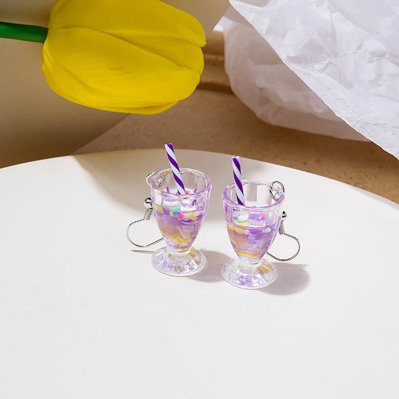 Cartoon Creative Handmade Milk Tea Cup Beverage Bottle Earrings, Funny Cute Mineral Water Bottle Earrings