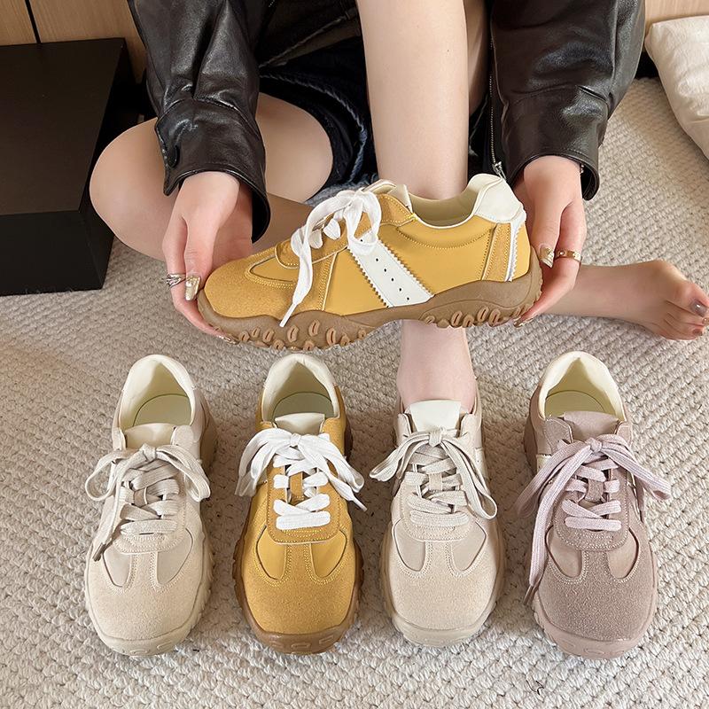 Platform women's shoes spring new versatile casual sports inner heightening board shoes retro single shoes