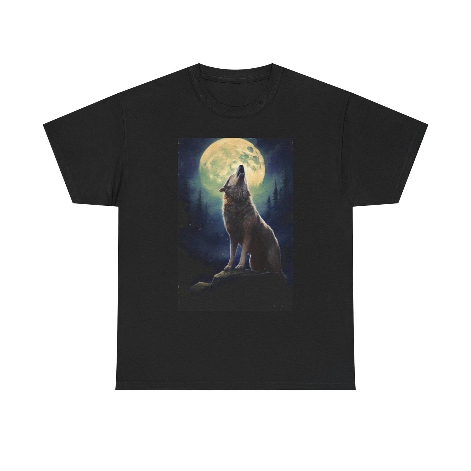 Men s and Women s T-shirts Wolf Howling At The Moon Graphic XS