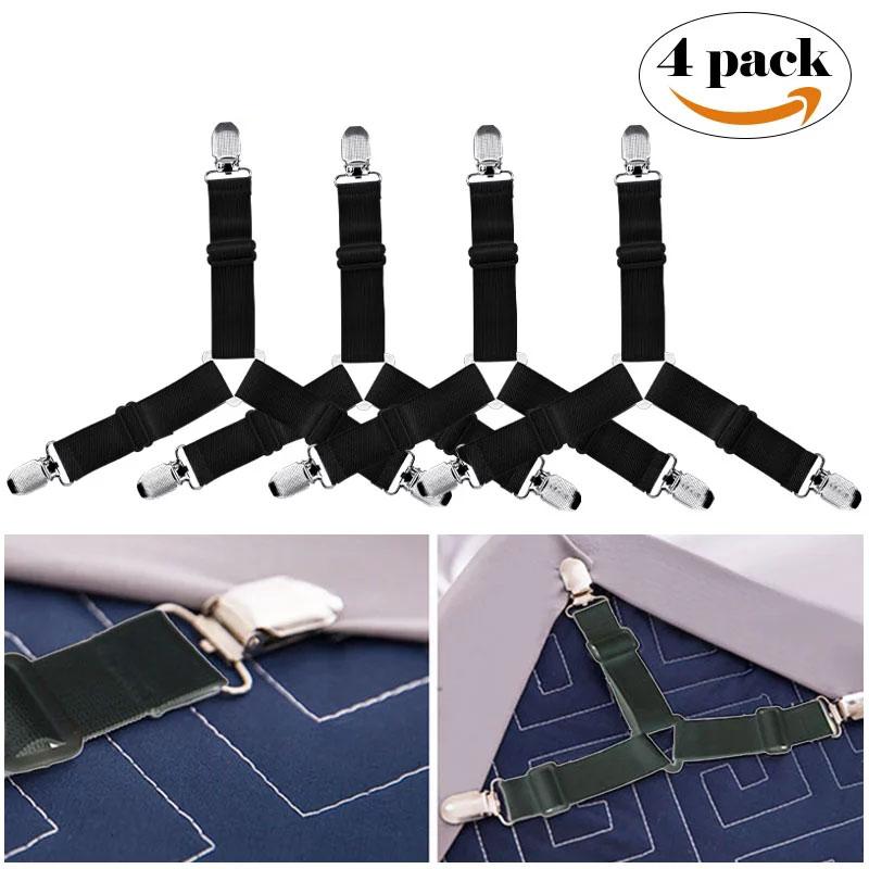 4 Pcs/set Elastic Bed Clips Sheet Belt Fastener Adjustable Bed Sheet Grippers Mattress Cover Non-slip Clip Blankets Holder