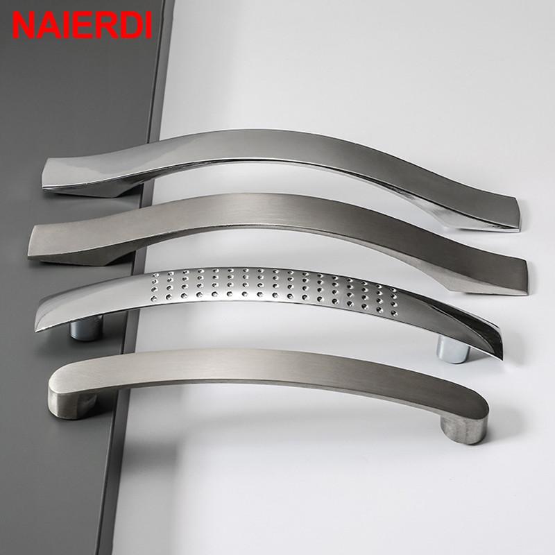 NAIERDI Kitchen Door Handles Cabinet Handles Drawer Knobs Aluminum Alloy Wardrobe Door Handles Brushed Modern Style Hardware