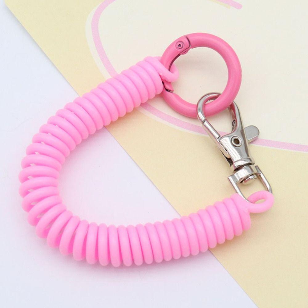 With Metal Clasp Key Chain Holder Key Hooks Keyring Stretch Spring Coil Anti-lost Lobster Clasp