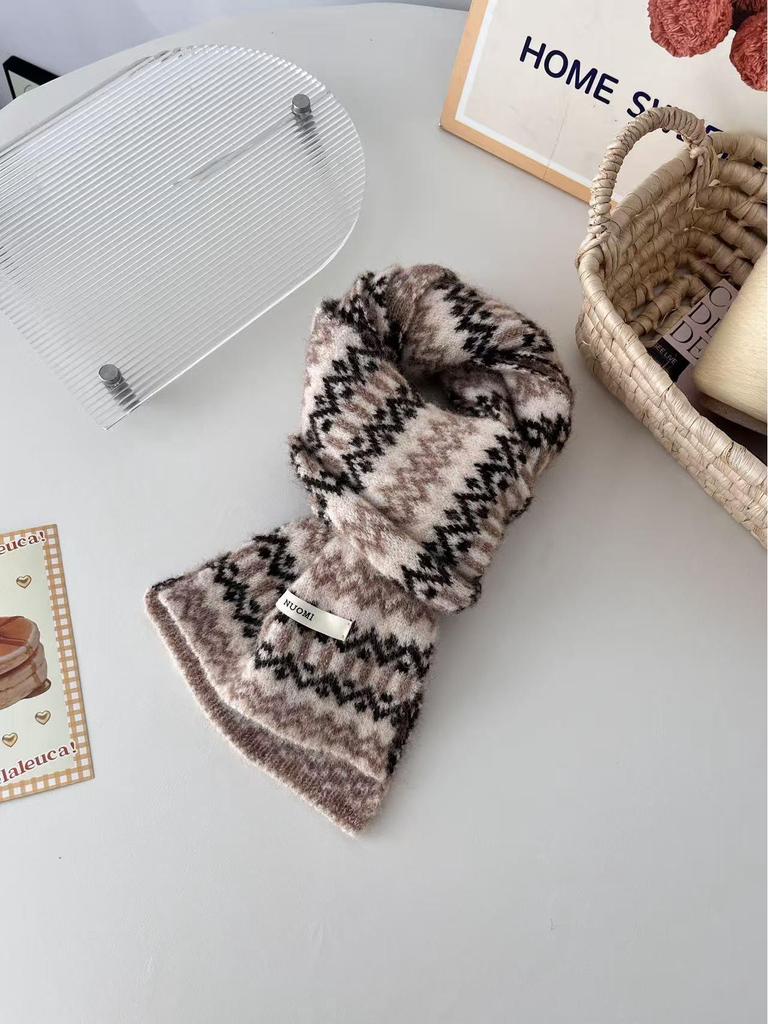 Children's Retro Fair Isle Knitted Scarf: Autumn & Winter Warm Neck Warmer - Korean Style Color Block for Boys & Girls
