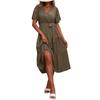 Women’s Short Sleeve V Neck Wrap Midi Dress with Adjustable Waist Tie and Flowing Skirt for Casual and Daily Wear