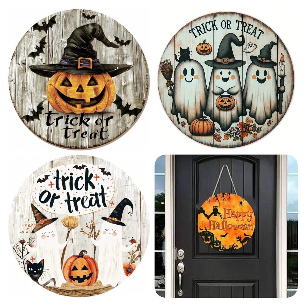 Wooden Halloween Pumpkin Trick Or Treat Decoration Haunted House Door Hangings